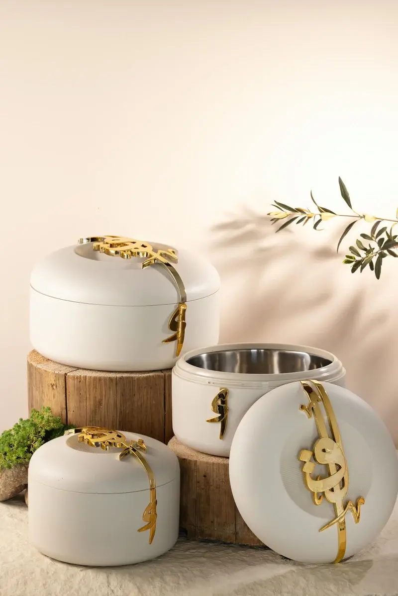 Otantik Food Warmer Set From Liqaa Beige + Gold MS Department Store Oman