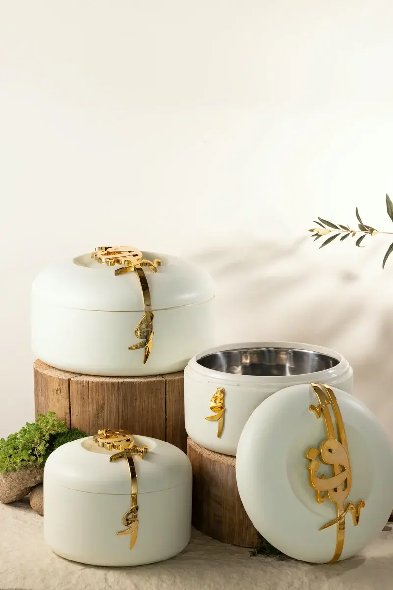 Otantik Food Warmer Set From Liqaa Pearl White + Gold MS Department Store Oman