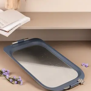 Luxury Iron Serving Tray From Miral - Dark blue + Silver MS Department Store Oman