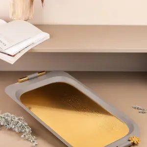 Luxury Iron Serving Tray From Miral - Grey + Gold MS Department Store Oman