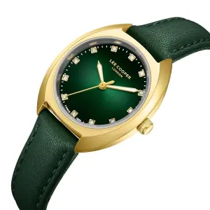 Lee Cooper London Women'S Watch – Gold Case With Emerald Green Dial And Green Leather Strap, Crystal Markers MS Department Store Oman