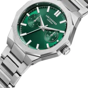 Lee Cooper Men'S Quartz Watch Green Dial With Silver Stainless Steel Bracelet, Multi Function Sub Dials MS Department Store Oman