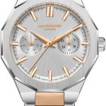 Men'S Multi-Function Quartz Watch -Two-Tone Silver & Rose Gold Stainless Steel Bracelet, Silver Dial, Octagonal Bezel MS Department Store Oman