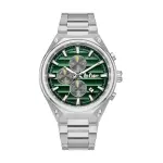 Men'S Chronograph Watch – Silver Stainless Steel Strap With Textured Green Dial MS Department Store Oman