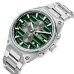 Men'S Chronograph Watch – Silver Stainless Steel Strap With Textured Green Dial MS Department Store Oman