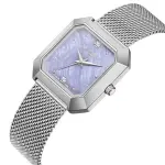 Women'S Watch– Square Lavender Mother Of Pearl Dial Silver Mesh Strap MS Department Store Oman