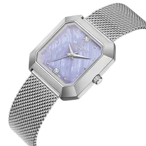Lee Cooper Women'S Watch– Square Lavender Mother Of Pearl Dial Silver Mesh Strap MS Department Store Oman