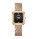Quartz Women'S Watch | Square Black Analog Dial With Rose Gold Case And Stainless Steel Mesh Bracelet MS Department Store Oman