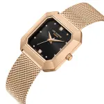 Quartz Women'S Watch | Square Black Analog Dial With Rose Gold Case And Stainless Steel Mesh Bracelet MS Department Store Oman