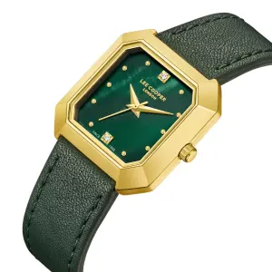 Lee Cooper Women's Watch – Square Gold Case With Emerald Green Dial And Green Leather Strap MS Department Store Oman