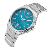 Men'S Watch | Silver Stainless Steel Quartz With Textured Turquoise Dial MS Department Store Oman