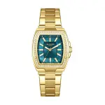 Women'S Tonneau Quartz Watch -Gold Stainless Steel Link Strap, Crystal Bezel & Teal Dial MS Department Store Oman