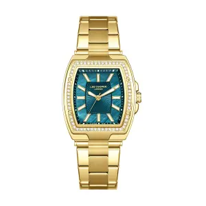Lee Cooper Women'S Tonneau Quartz Watch Gold Stainless Steel Link Strap, Crystal Bezel & Teal Dial MS Department Store Oman