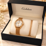 Ceshdun Women’s Gold-Tone Stone-Set Mesh Watch and Bracelet Gift Set MS Department Store Oman