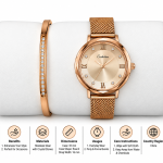 Ceshdun Women’s Champagne Dial Rose Gold Mesh Watch & Crystal Bracelet Set