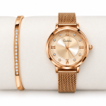 Ceshdun Women’s Champagne Dial Rose Gold Mesh Watch & Crystal Bracelet Set