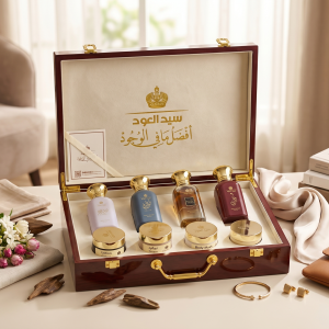 Perfumes + Incense + Lotions (Wooden 4 Pcs Set) MS Department Store Oman