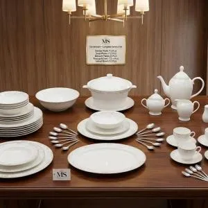 Blumen Porcelain Dinnerware - Complete Service Set 110Pcs (White & Gold) Ms Department Store Oman