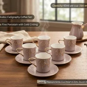 Porcelain Tea Set 12 Pcs From Jiwar -  Purple + Gold MS Department Store Oman