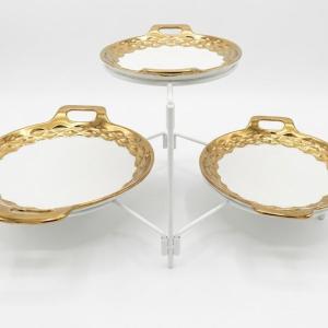 Blumen 3 Tier Round Plate With Handles With Stand Gold MS Department Store Oman