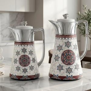 REGAL0.5 + 1.0Ltr.  Deluxe Arabic Design Vacuum Jug Set Silver ] MS Department Store Oman