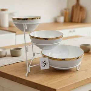 Blumen 3 Tire Bowl With Stand Gold MS Department Store Oman