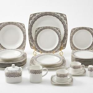 Blumen Royal Charcoal & Gold Filigree 110-Piece Fine Porcelain Dinner Set Dinner Square Ms Department Store Oman