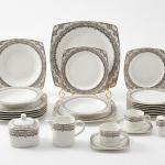 Blumen Royal Charcoal & Gold Filigree 57-Piece Fine Porcelain Dinner Set Dinner Square Ms Department Store Oman