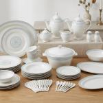 Blumen Royal Regency 57-Piece Fine Bone China Dinner Set – Silver Floral Border Ms Department Store Oman
