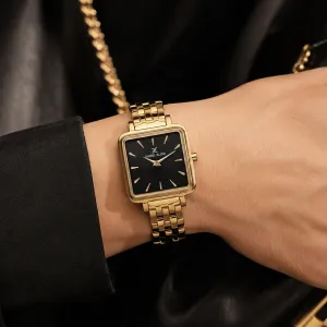 Daniel Klein Women'S Gold-Tone Square Analog Wrist Watch With Black Dial MS Department Store Oman