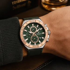 Daniel Klein Exclusive Men'S Green Chronograph Analog Leather Strap Watch – Rose Gold Bezel, Date Display, Premium Fashion Wristwatch MS Department Store Oman