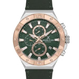 Daniel Klein Exclusive Men'S Green Chronograph Analog Leather Strap Watch – Rose Gold Bezel, Date Display, Premium Fashion Wristwatch MS Department Store Oman