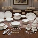 Blumen Porcelain Dinnerware - Complete Service Set 57Pcs (White & Gold) Ms Department Store Oman
