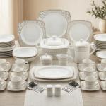 Blumen Imperial Gold Lace 57-Piece Bone China Dinner Set – Soft Square Edition Ms Department Store Oman
