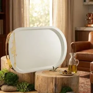 Iron Serving Tray From Liqaa -  Pearl White + Gold MS Department Store Oman