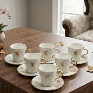 Porcelain Tea Set 12 Pcs From Veloura - Brown + Gold MS Department Store Oman