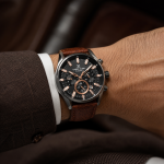 Daniel Klein Exclusive Men'S Multi-Function Analog Watch With Brown Leather Strap – Black Dial & Rose Gold Accents MS Department Store Oman