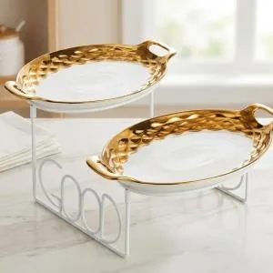 Blumen 2  Tier Oval Plate With Stand MS Department Store Oman