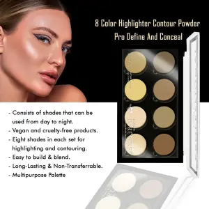 Essential 8 Color Highlighter Contour Powder Palette MS Department Store Oman