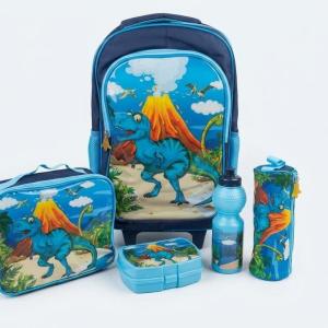 WIRES SCHOOL BAG TROLLEY 18" WITH LUNCH BAG, PENCIL CASE, DINNER SET & WATER BOTTLE WITH DRAGON PRINT MS Department Store Oman