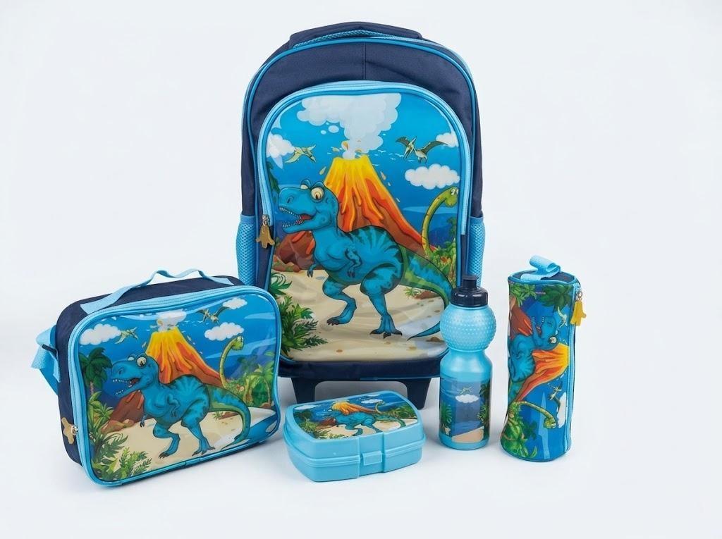 WIRES SCHOOL BAG TROLLEY 18" WITH LUNCH BAG, PENCIL CASE, DINNER SET & WATER BOTTLE WITH DRAGON PRINT MS Department Store Oman