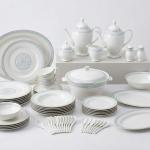 Blumen Royal Regency 57-Piece Fine Bone China Dinner Set – Silver Floral Border Ms Department Store Oman