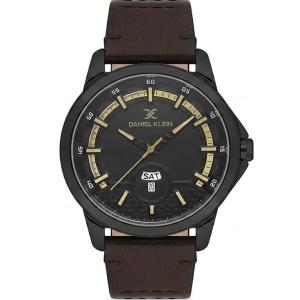 Daniel Klein Men'S Analog Leather Strap Wrist Watch With Day & Date Display – Black Dial & Brown Strap MS Department Store Oman
