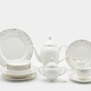 Blumen Porcelain Dinnerware - Complete Service Set 57Pcs (White & Gold) Ms Department Store Oman