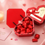 Red Wooden Heart Chocolate Box With Gold Lid MS Department Store Oman