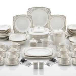 Blumen Imperial Gold Lace 110-Piece Bone China Dinner Set – Soft Square Edition Ms Department Store Oman