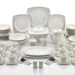 Blumen Imperial Gold Lace 57-Piece Bone China Dinner Set – Soft Square Edition Ms Department Store Oman