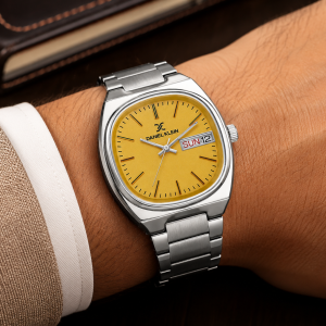 Daniel Klein Men'S Stainless Steel Analog Quartz Wrist Watch With Yellow Dial & Day-Date Display MS Department Store Oman