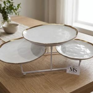 Blumen 3  Tier  Round Plate With Stand Gold MS Department Store Oman