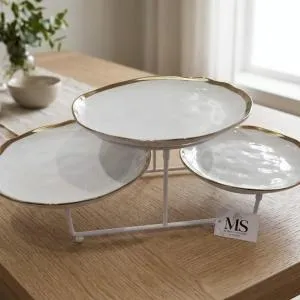 Blumen 3  Tier  Round Plate With Stand Gold MS Department Store Oman